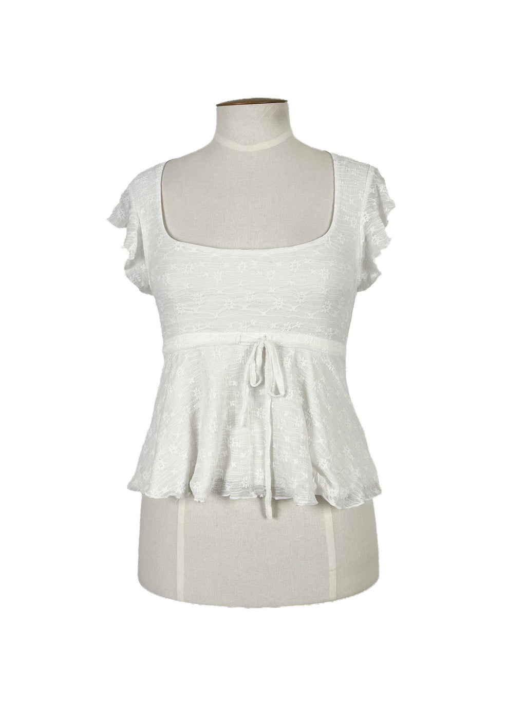 Haut blanc floral à manches courtes Taille 12 Mélange de nylon