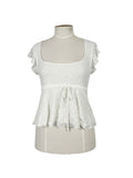 Haut blanc floral à manches courtes Taille 12 Mélange de nylon