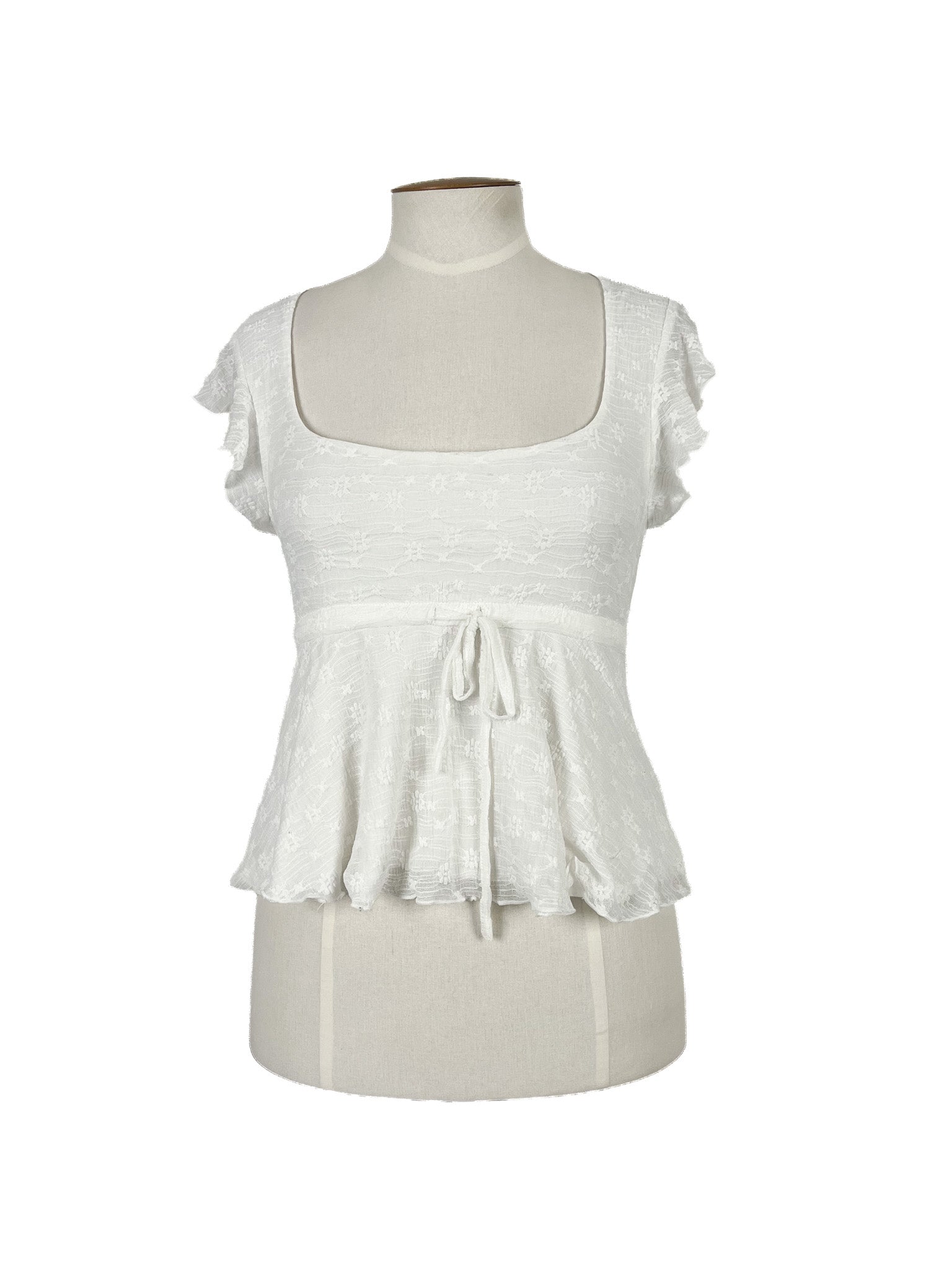 Haut blanc floral à manches courtes Taille 12 Mélange de nylon