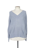 Pull en cachemire et coton bleu, manches longues, maille légère, taille XL