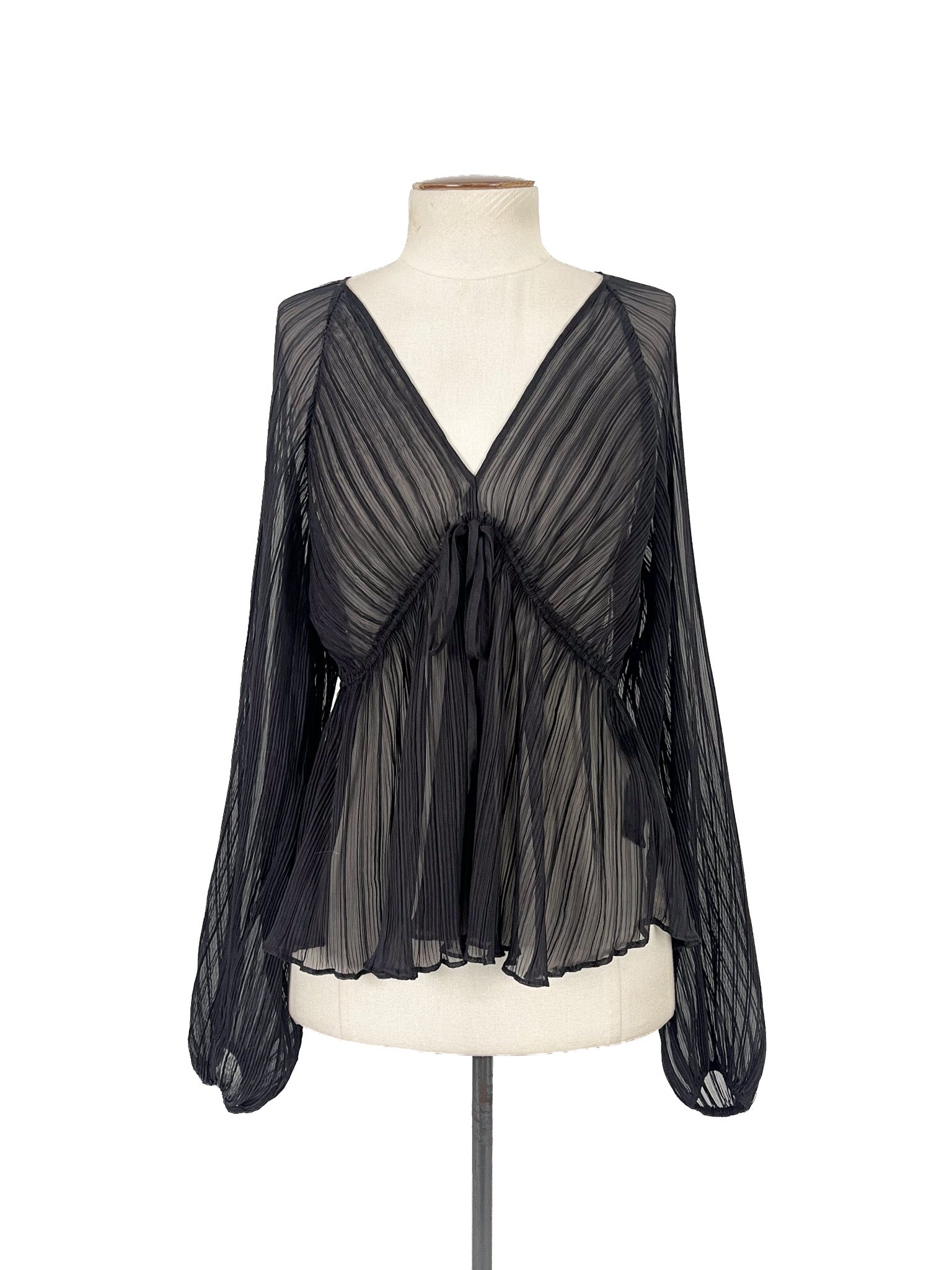 Chemisier noir transparent à manches longues - Taille 10 Femme