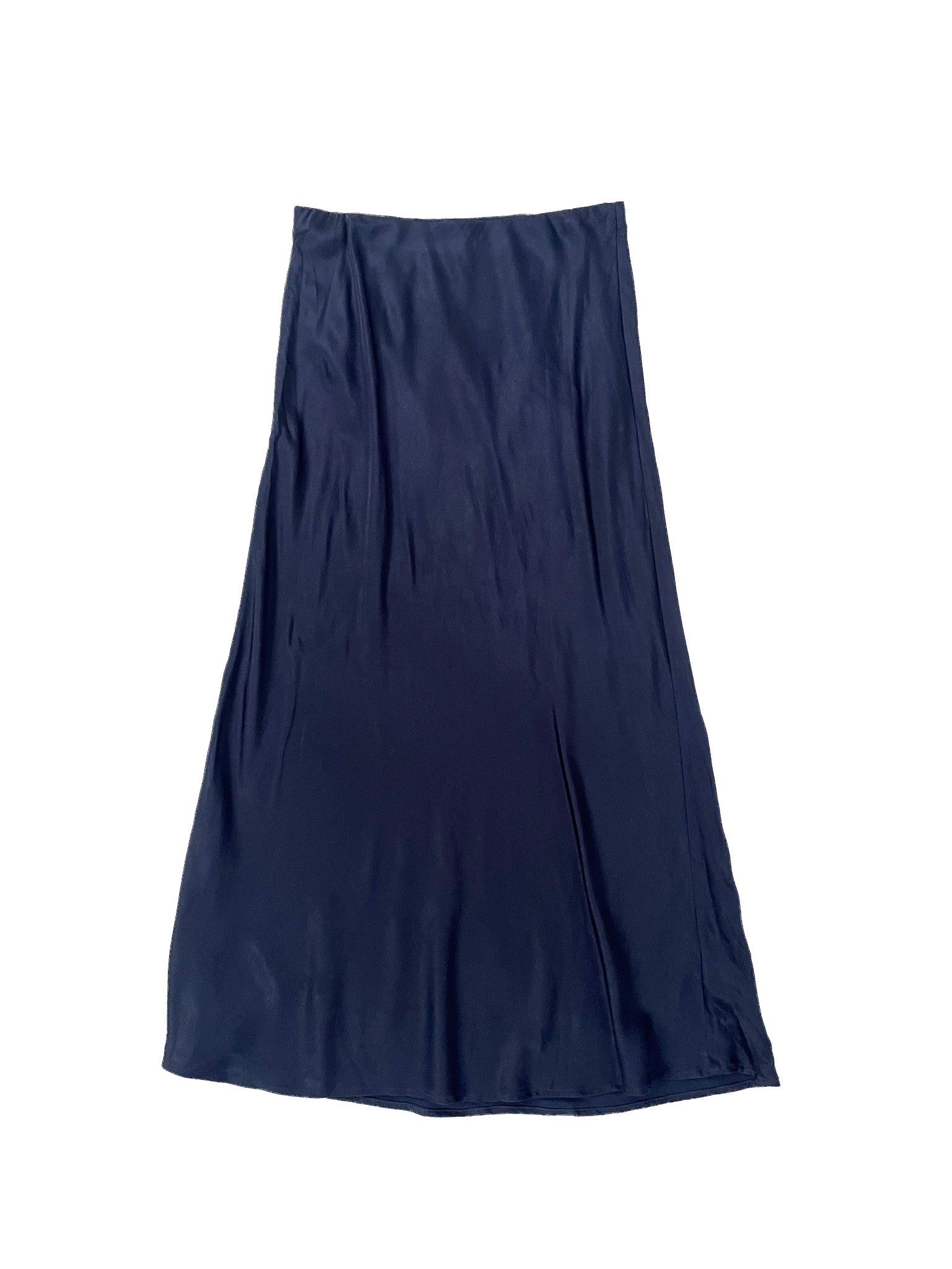 Jupe Midi Marine Viscose Soie Coupe Évasée Taille 38 Femme