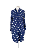 Robe courte à manches longues bleu marine à pois en coton modal léger taille 42