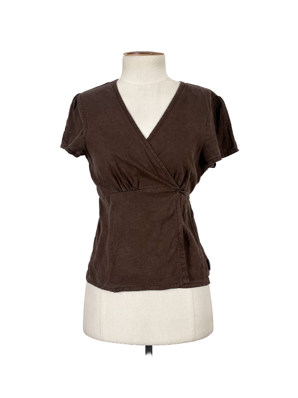Haut décontracté à manches courtes marron taille M mélange chanvre tencel