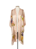Robe-cardigan fluide en soie à motifs floraux roses Taille unique