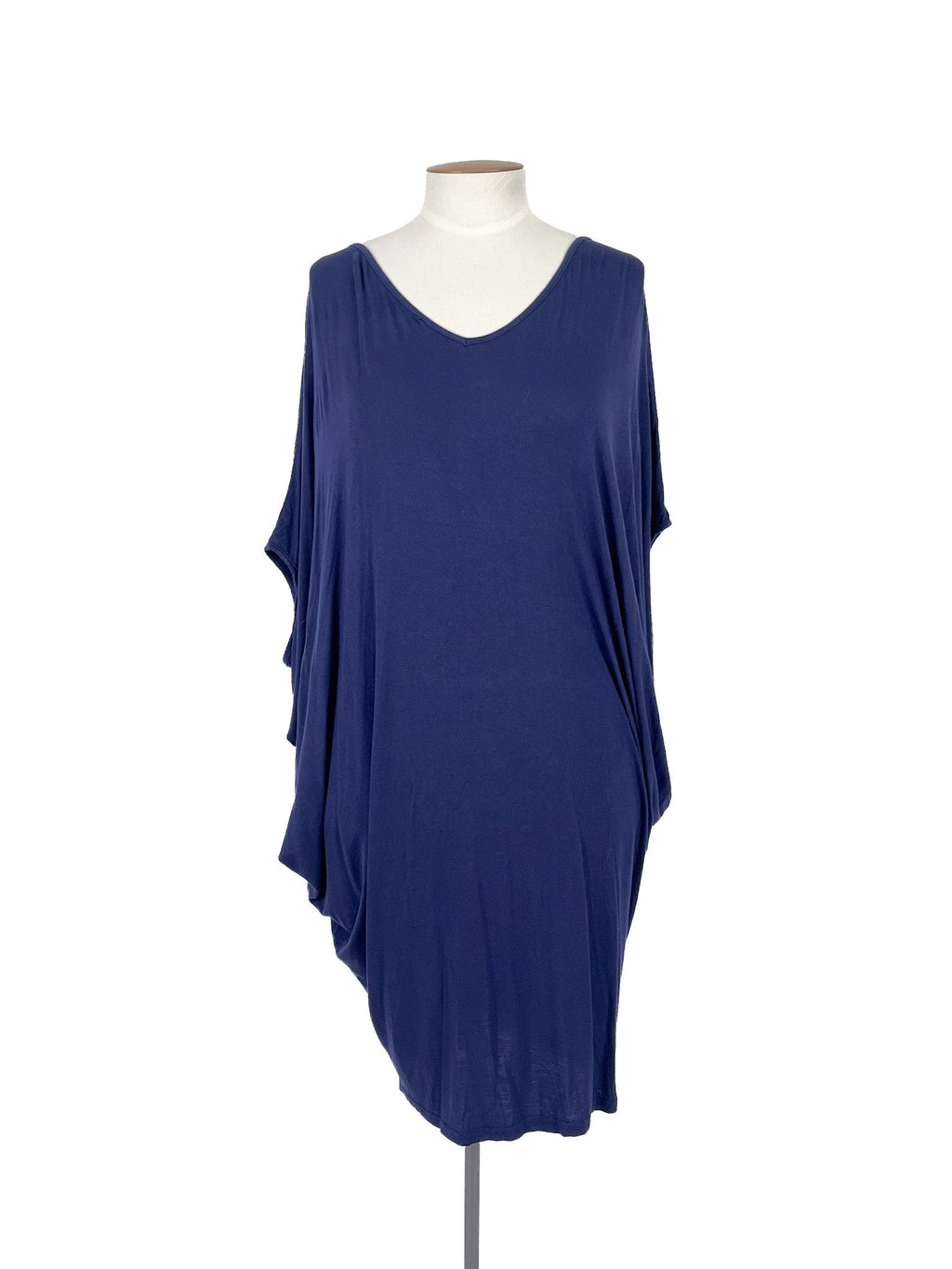 Mini-robe bleue, manches courtes, taille unique, mélange viscose élasthanne