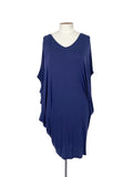 Mini-robe bleue, manches courtes, taille unique, mélange viscose élasthanne