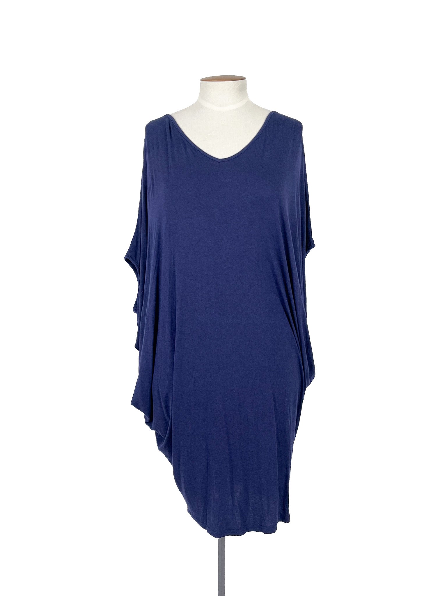Mini-robe bleue, manches courtes, taille unique, mélange viscose élasthanne