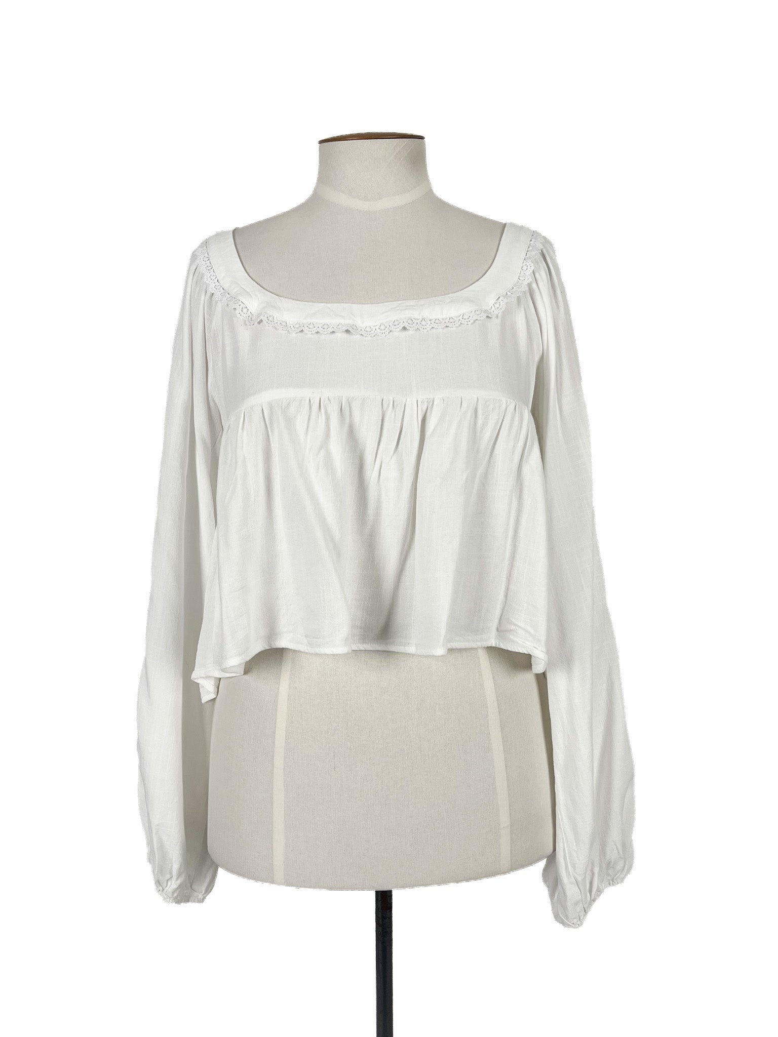 Chemisier blanc en lin et viscose à manches longues, taille 12, coupe décontractée