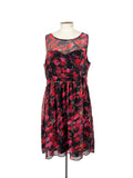 Robe Courte Sans Manches Florale Rouge Taille 22