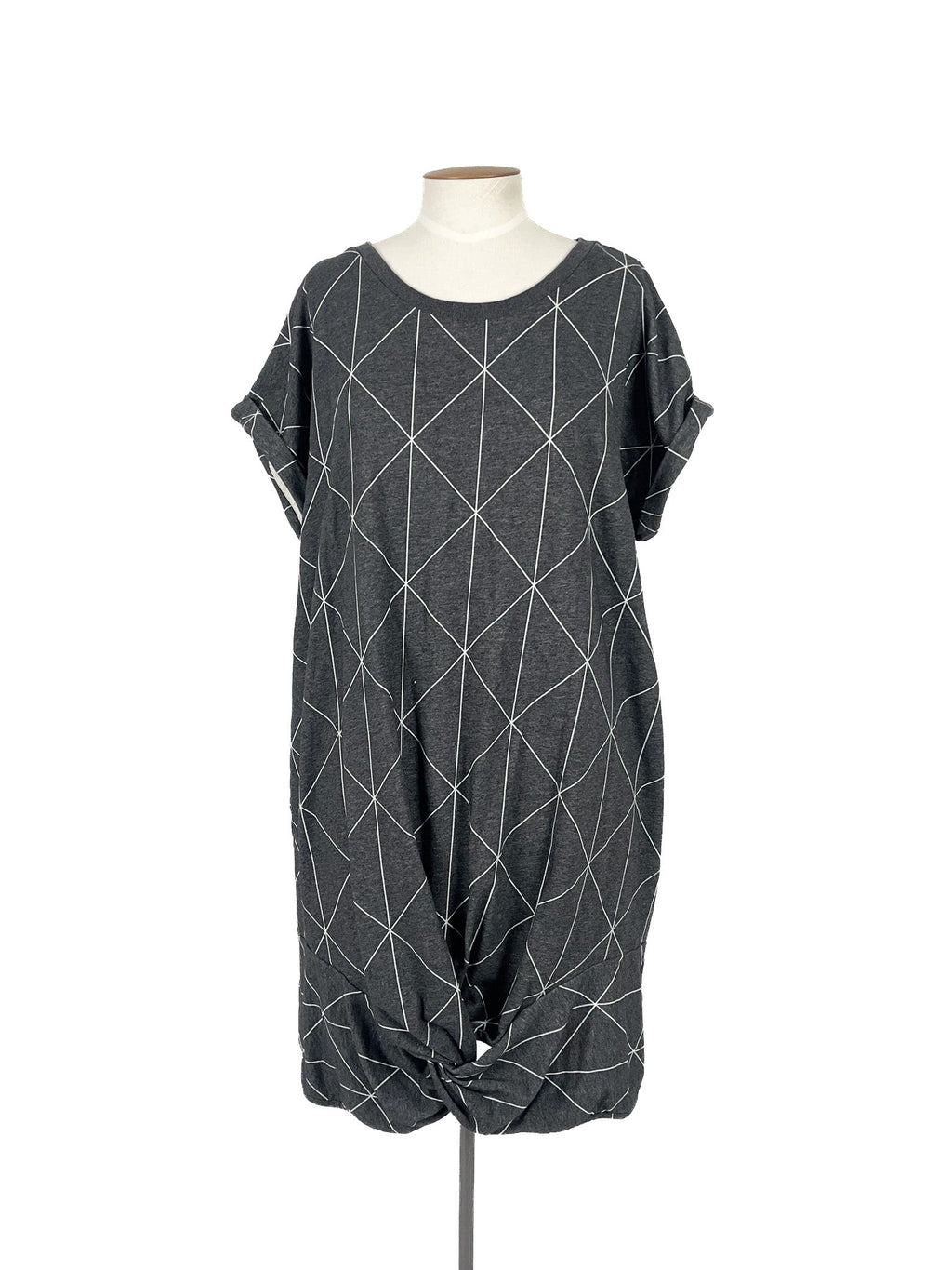 Mini-robe grise, taille 22, manches courtes, motifs géométriques, pour femme