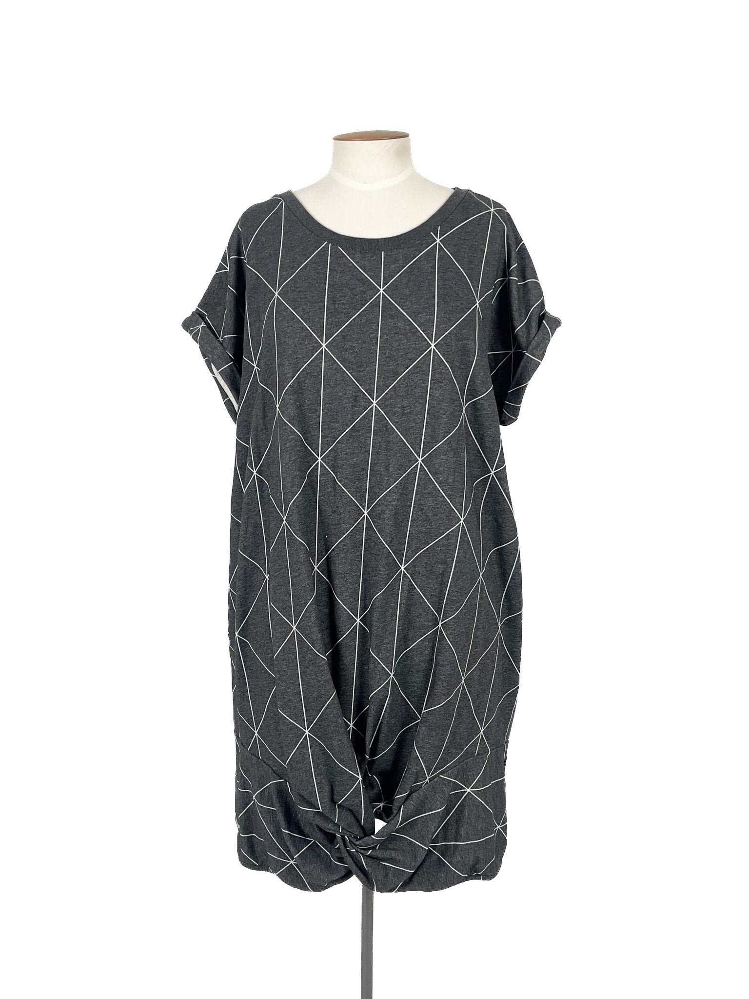 Mini-robe grise, taille 22, manches courtes, motifs géométriques, pour femme