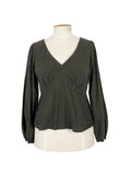 Chemisier à manches longues en vichy vert, coton et viscose, taille 12