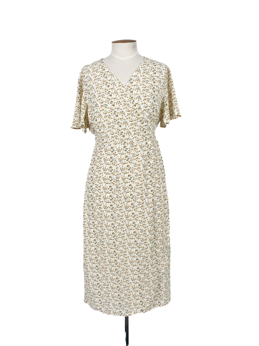 Robe midi légère à manches courtes et imprimé floral blanc, taille 20