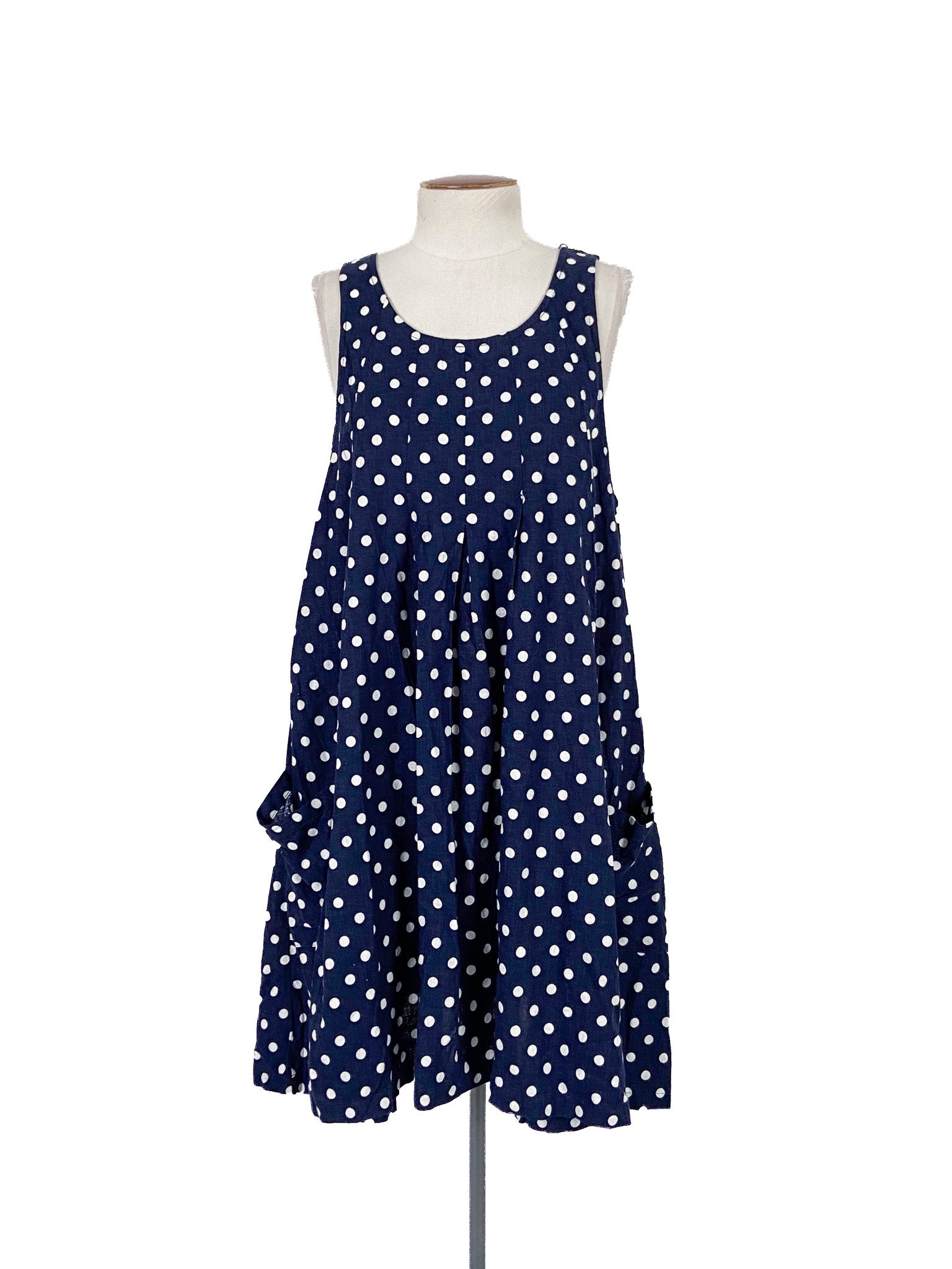 Robe courte sans manches à pois bleu marine avec poches Taille S