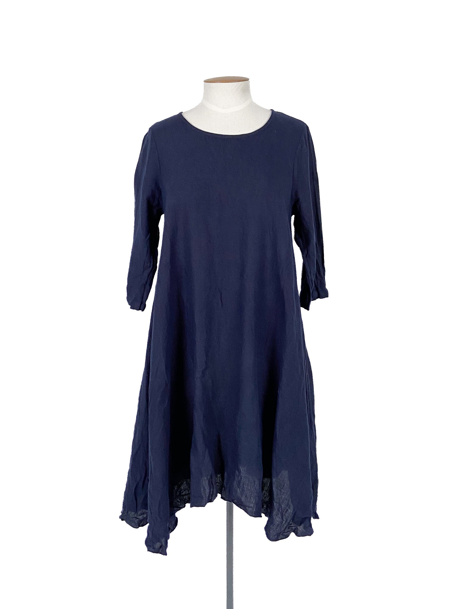 Robe Midi Marine Manches Courtes Lin Unie Taille 10