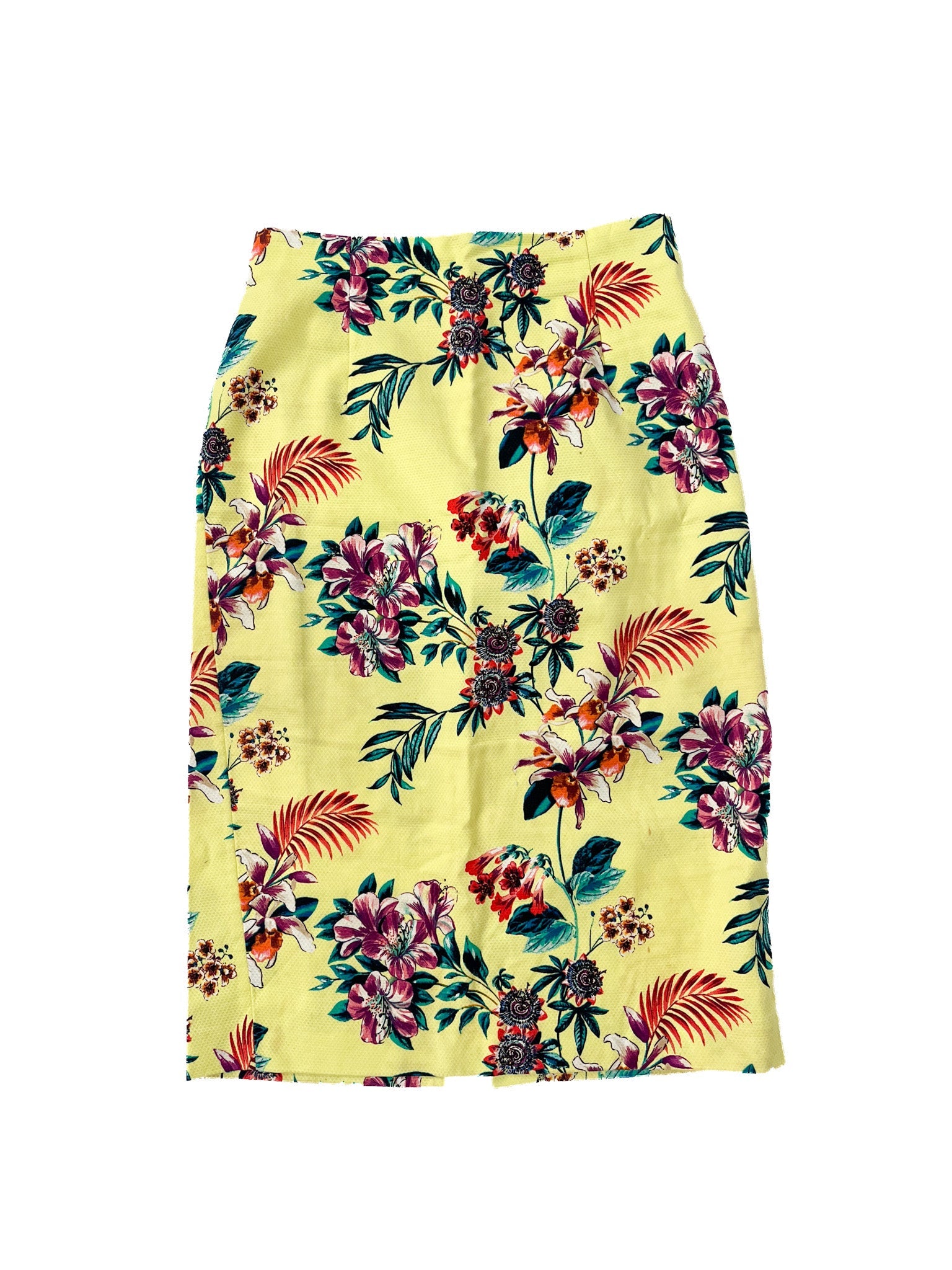Mini-jupe jaune florale taille 12 mélange coton