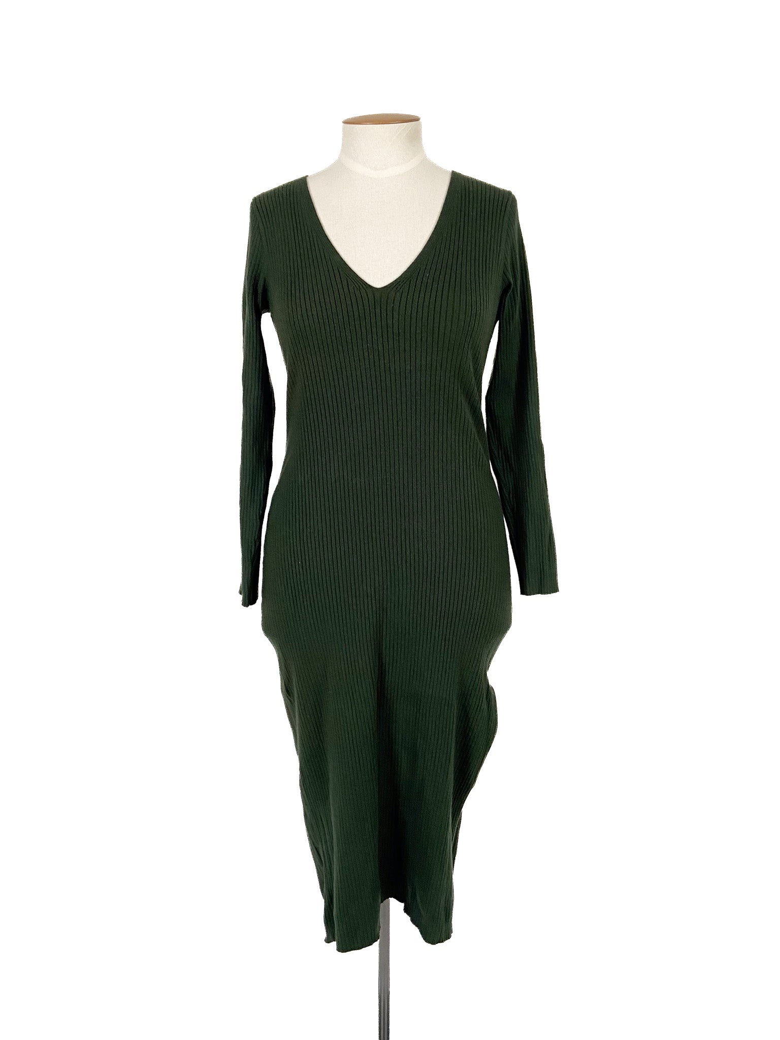 Robe midi extensible verte à manches longues, taille 40