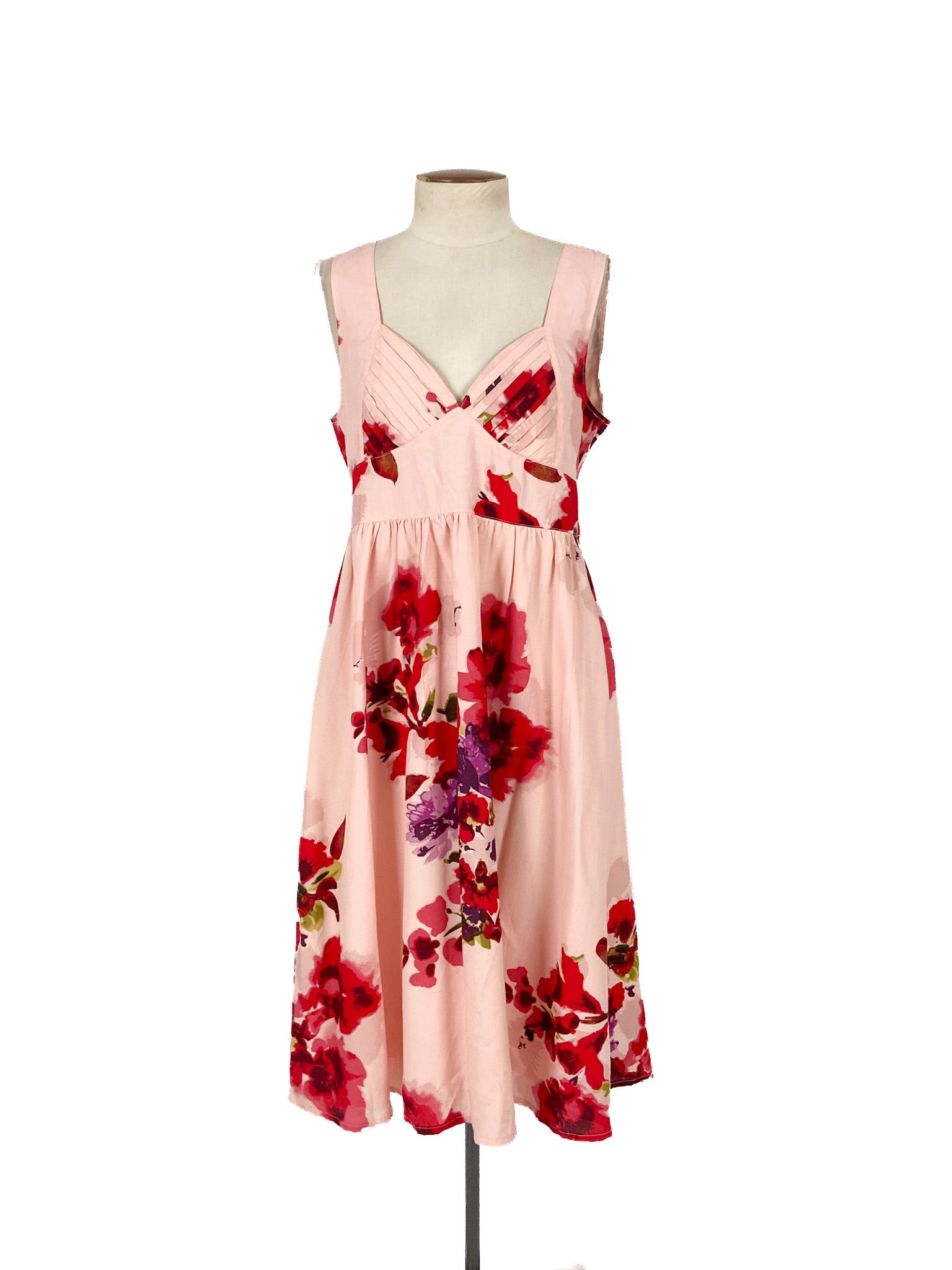 Robe midi sans manches fleurie rose Taille 38 100% Viscose