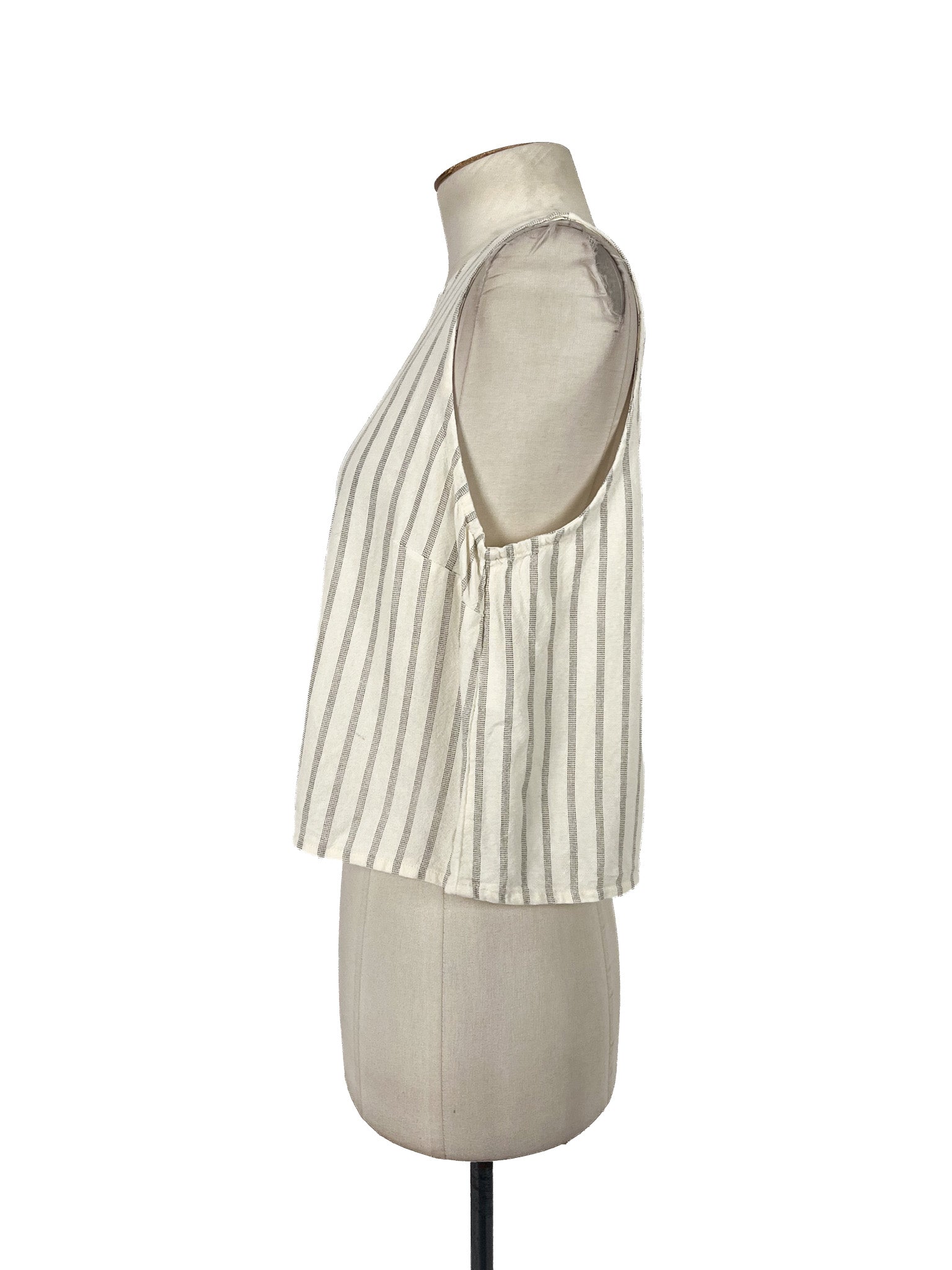 Haut Sans Manches Rayé Beige en Lin et Viscose Taille M