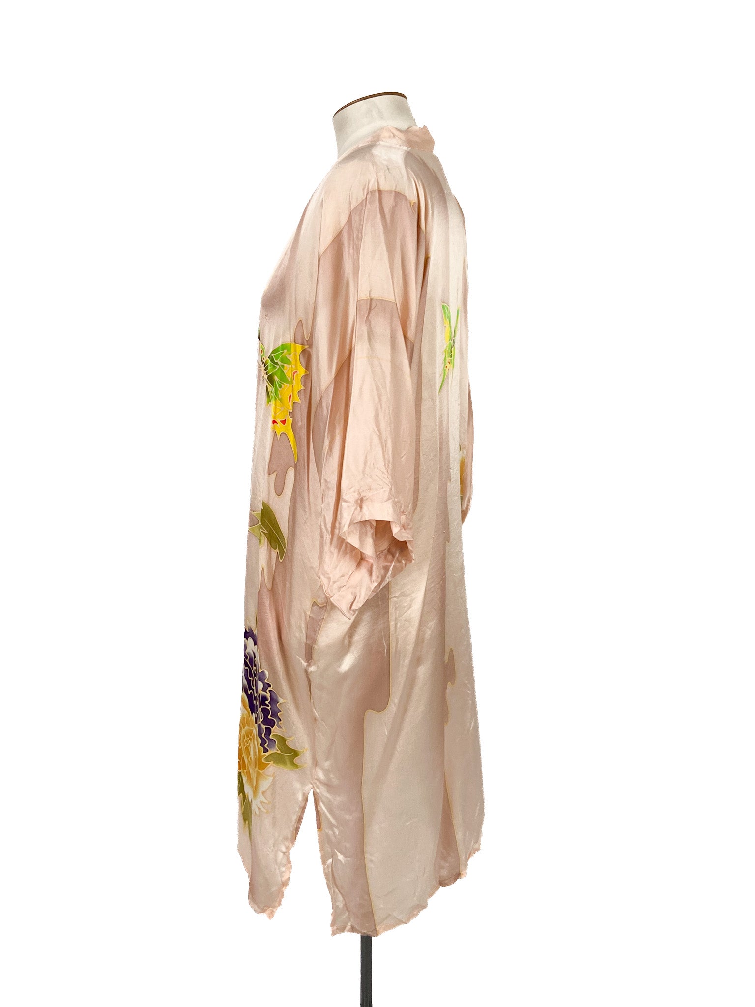 Robe-cardigan fluide en soie à motifs floraux roses Taille unique