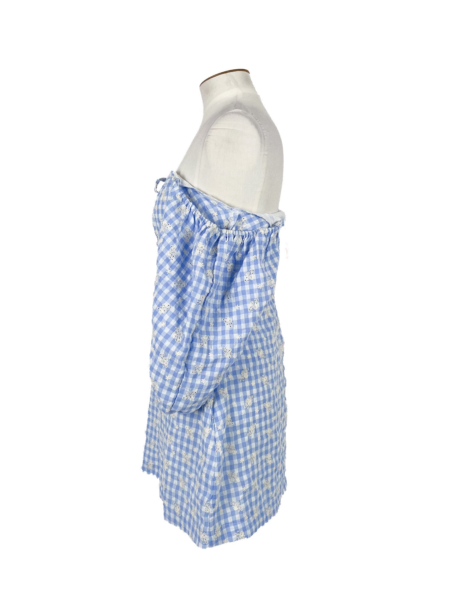 Robe Courte Bleue à Carreaux Vichy Manches Courtes Taille 42 Mélange Coton