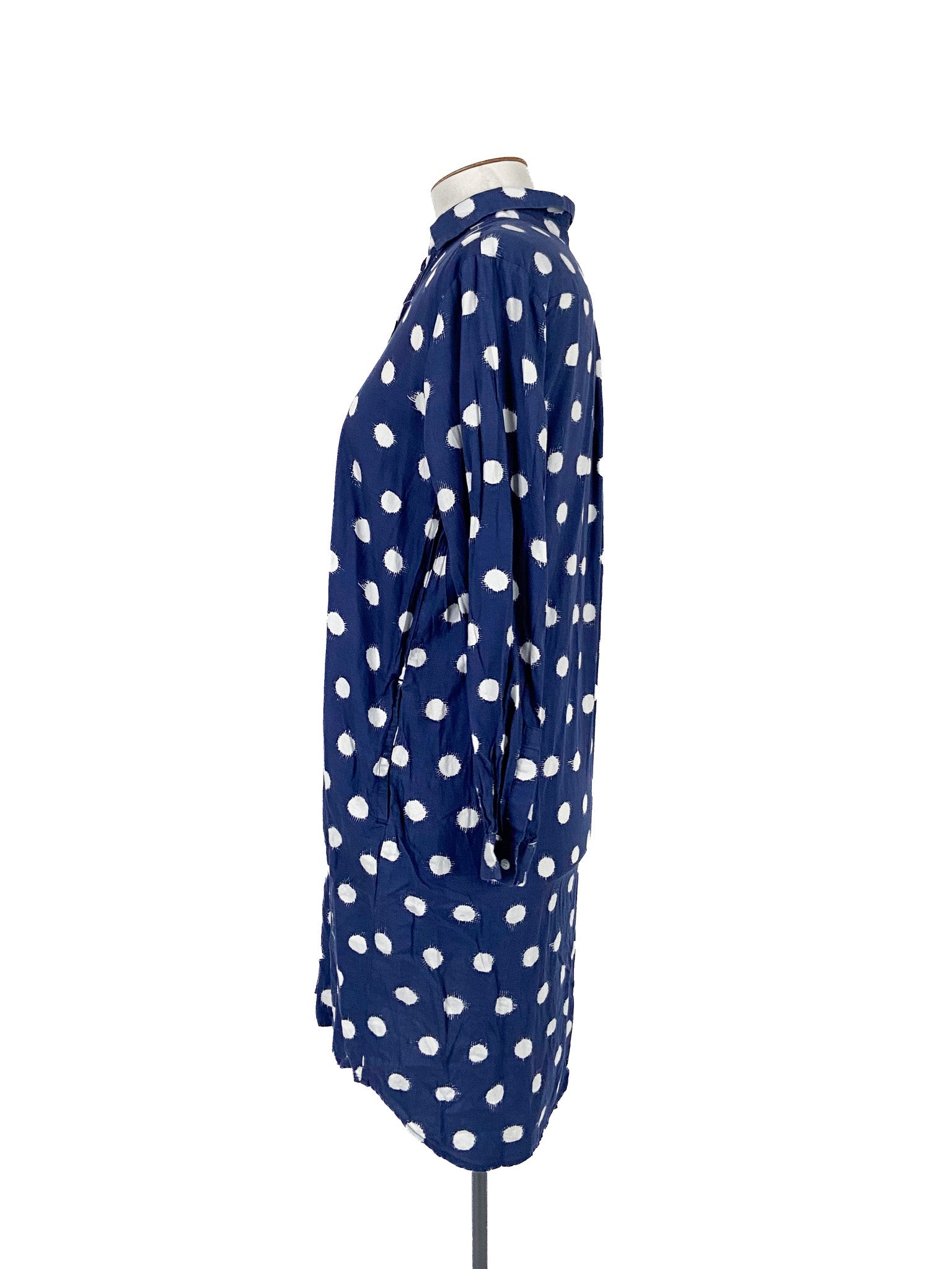 Robe courte à manches longues bleu marine à pois en coton modal léger taille 42