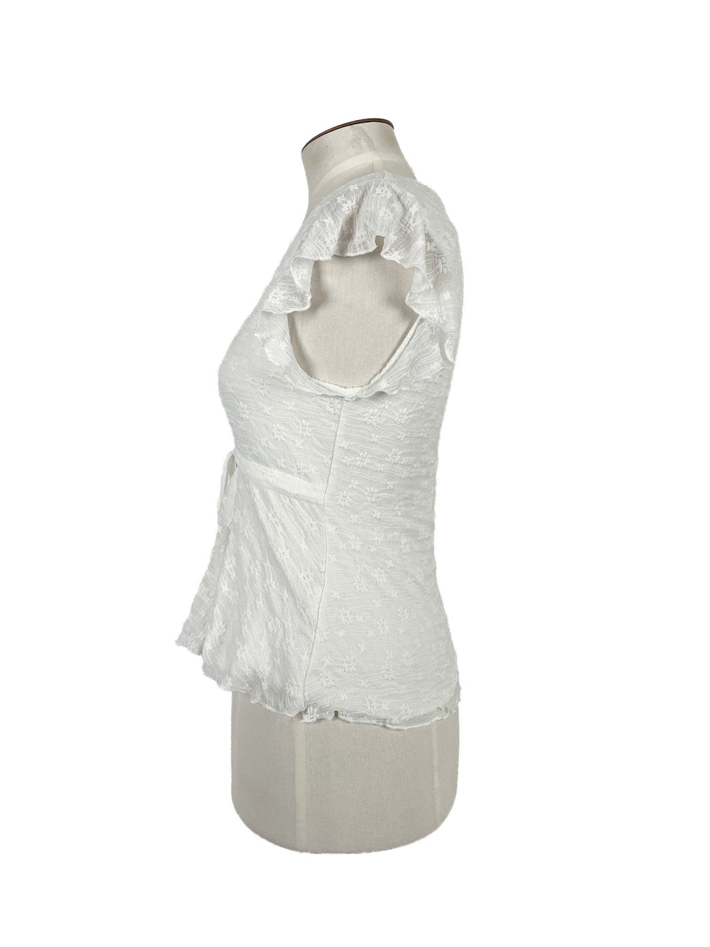 Haut blanc floral à manches courtes Taille 12 Mélange de nylon
