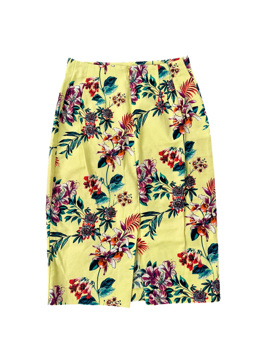 Mini-jupe jaune florale taille 12 mélange coton