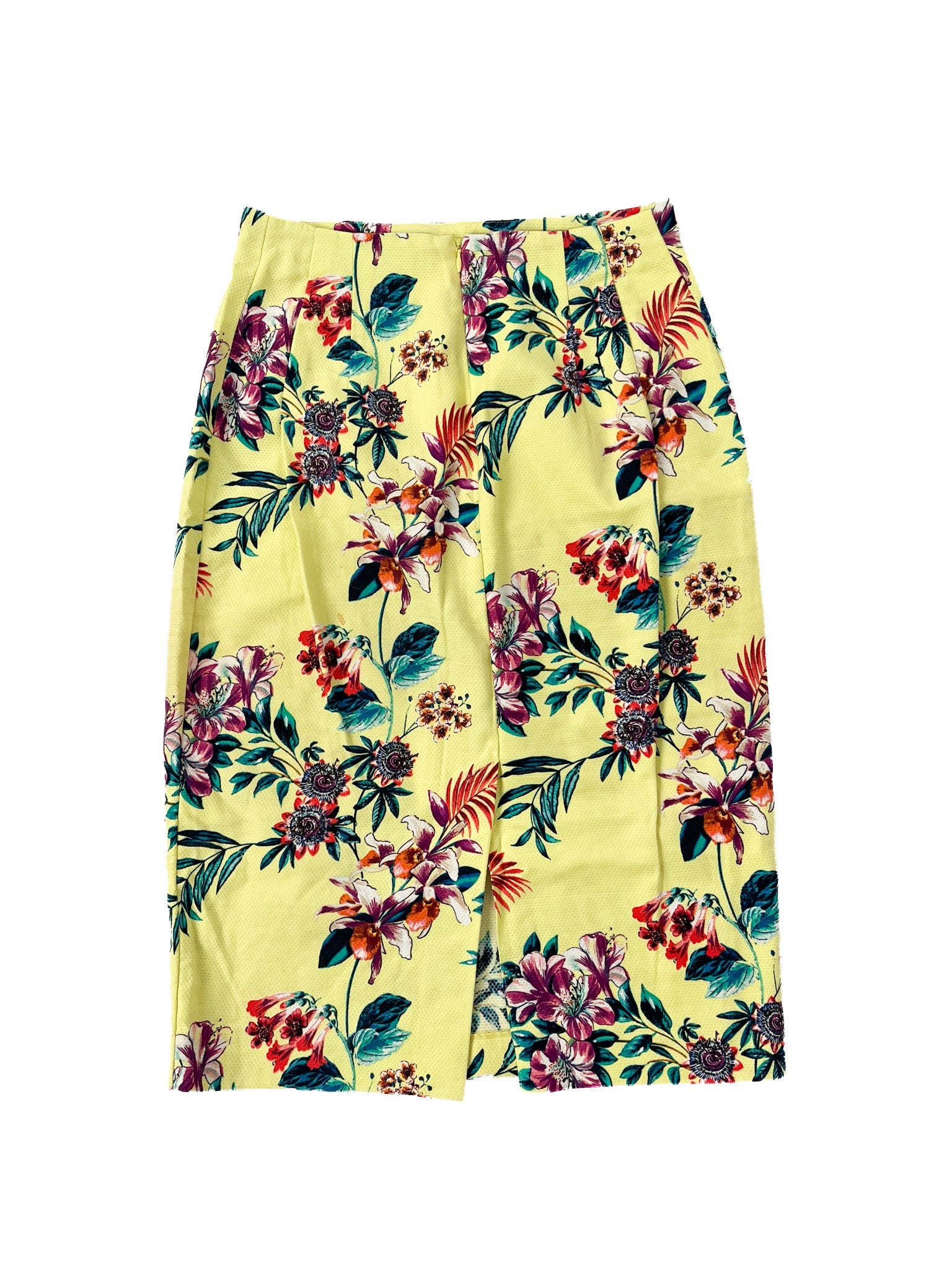 Mini-jupe jaune florale taille 12 mélange coton