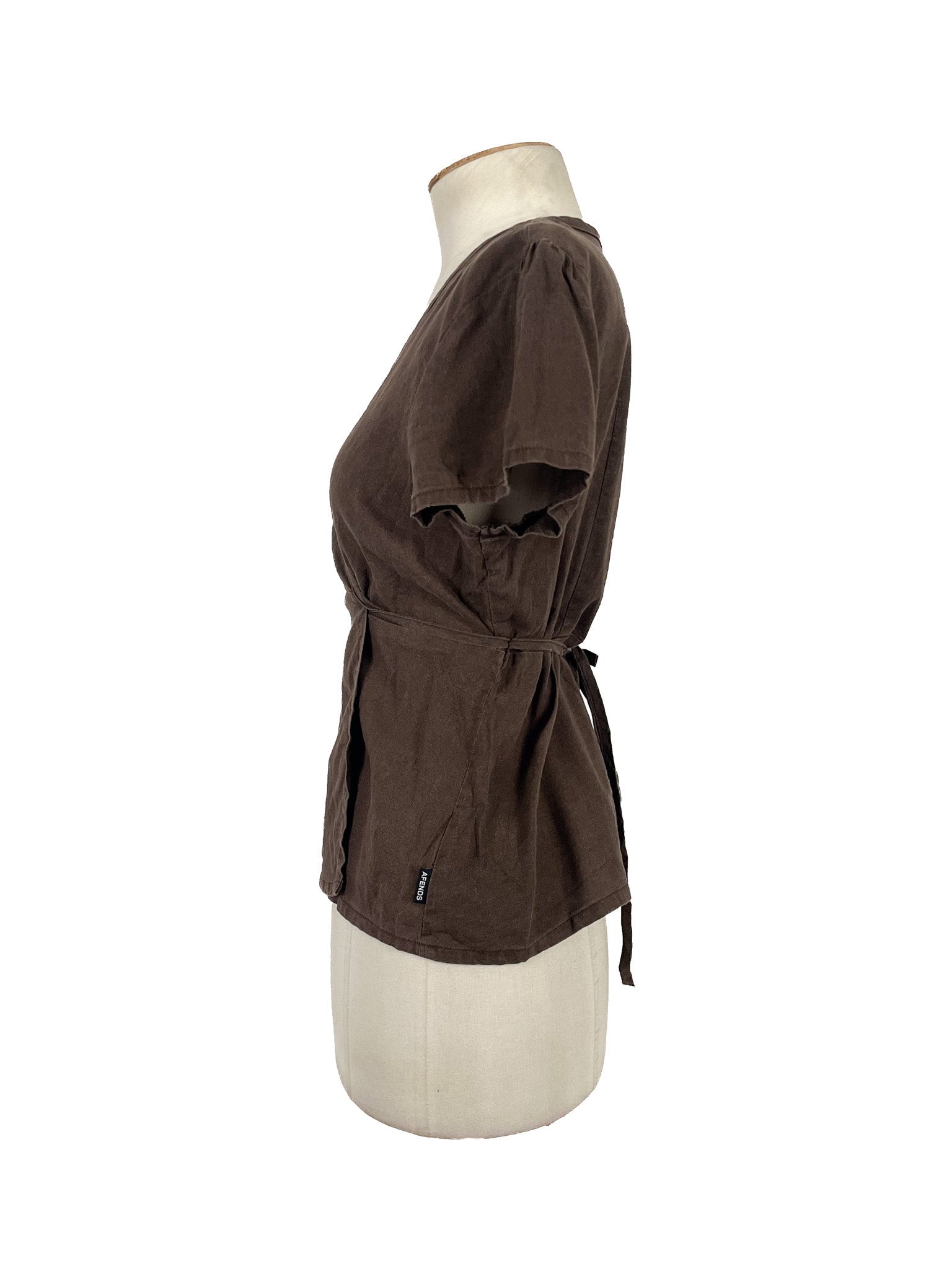 Haut décontracté à manches courtes marron taille M mélange chanvre tencel