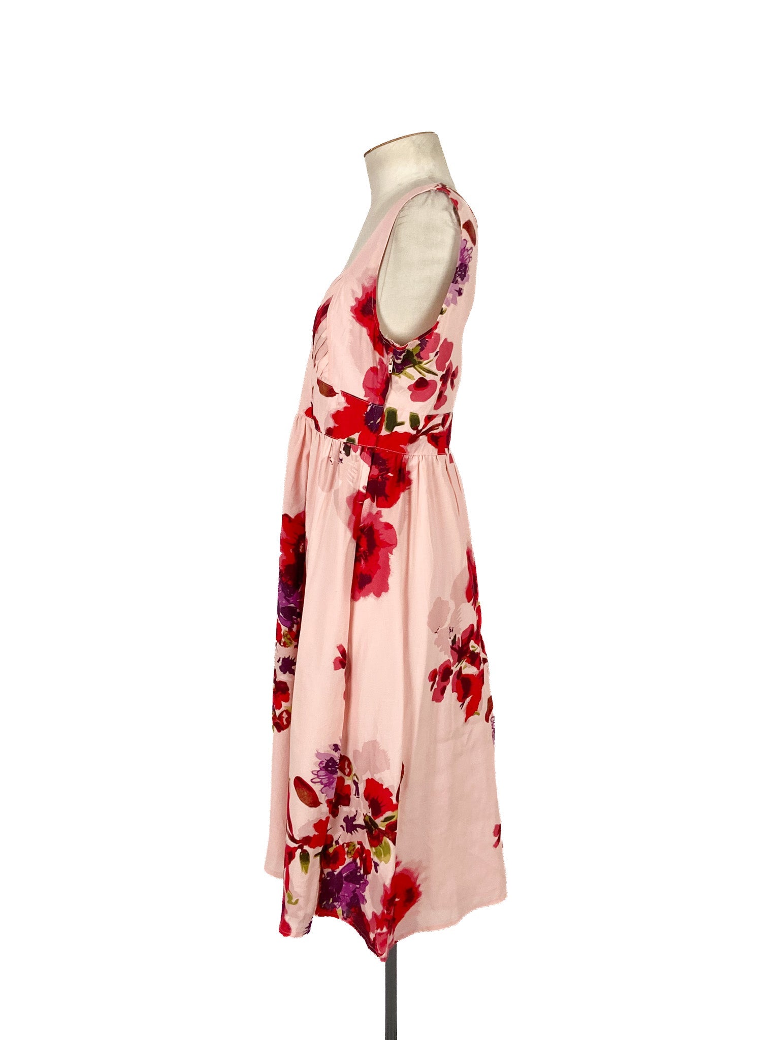 Robe midi sans manches fleurie rose Taille 38 100% Viscose