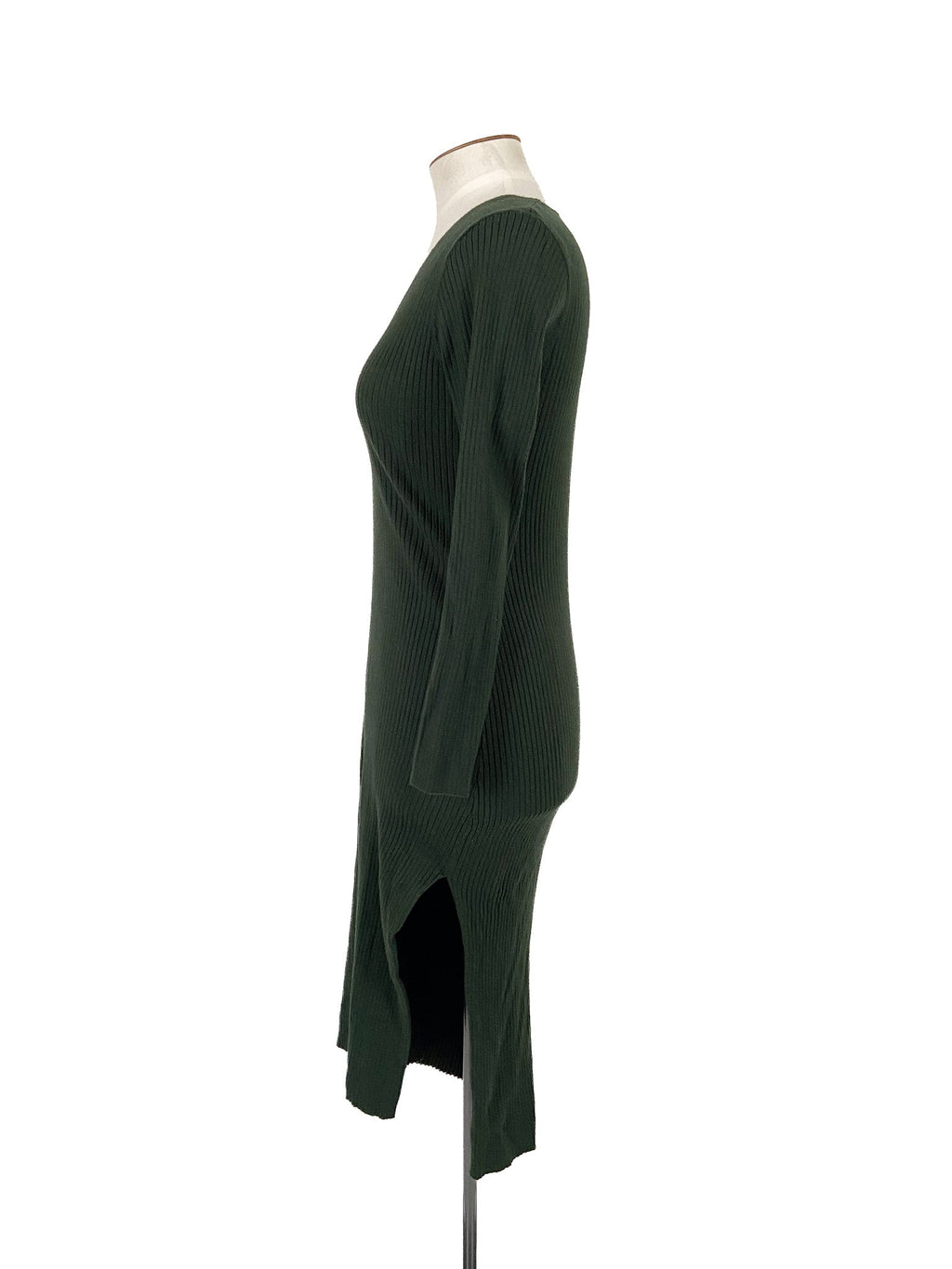 Robe midi extensible verte à manches longues, taille 40