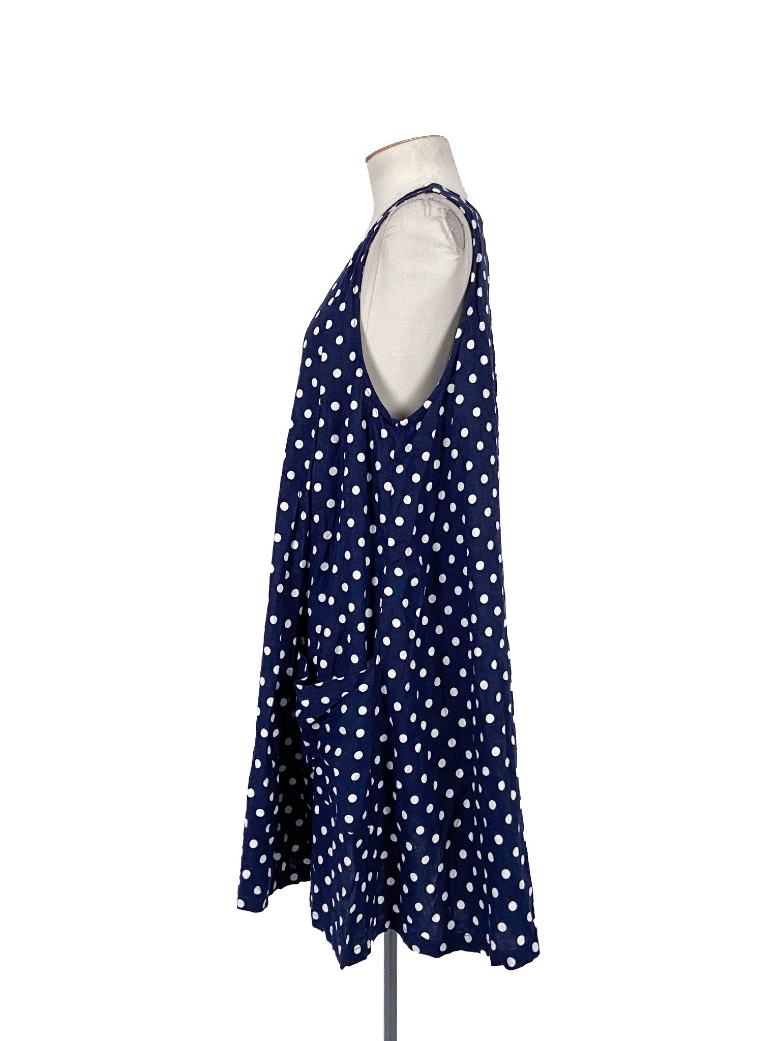 Robe courte sans manches à pois bleu marine avec poches Taille S