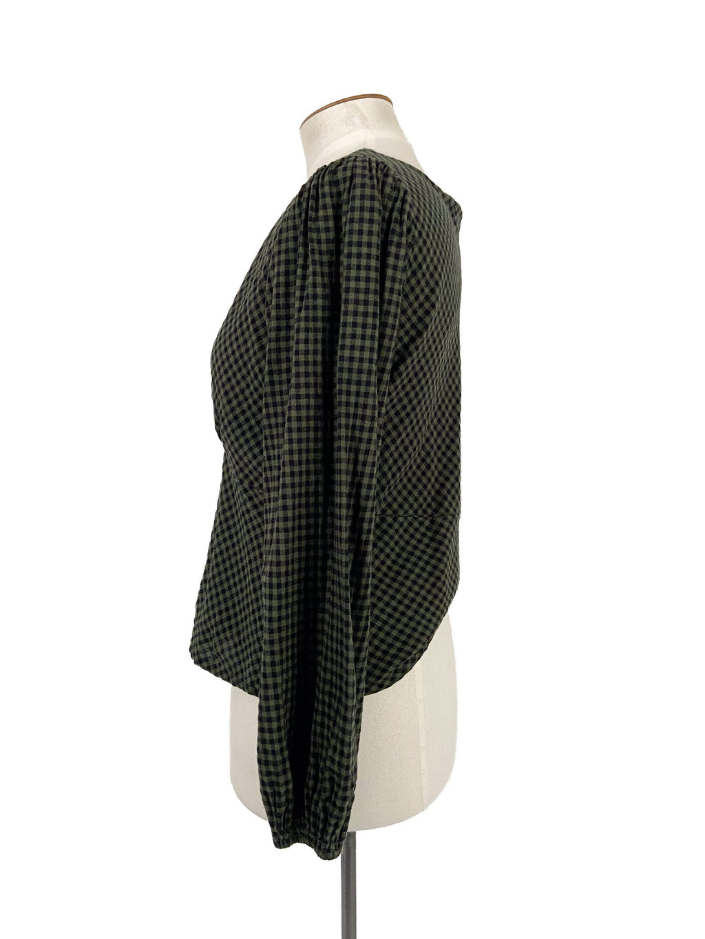Chemisier à manches longues en vichy vert, coton et viscose, taille 12
