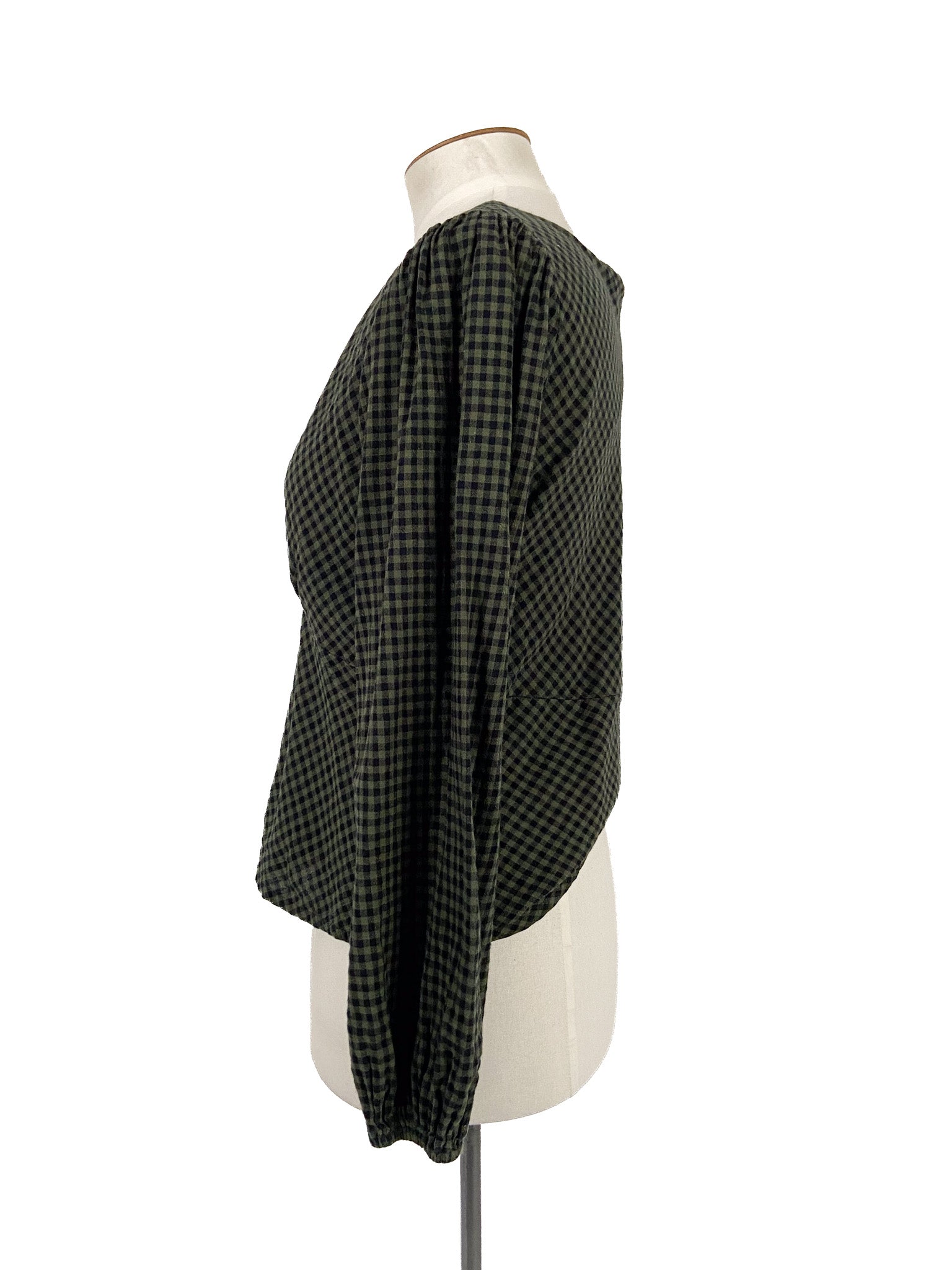 Chemisier à manches longues en vichy vert, coton et viscose, taille 12
