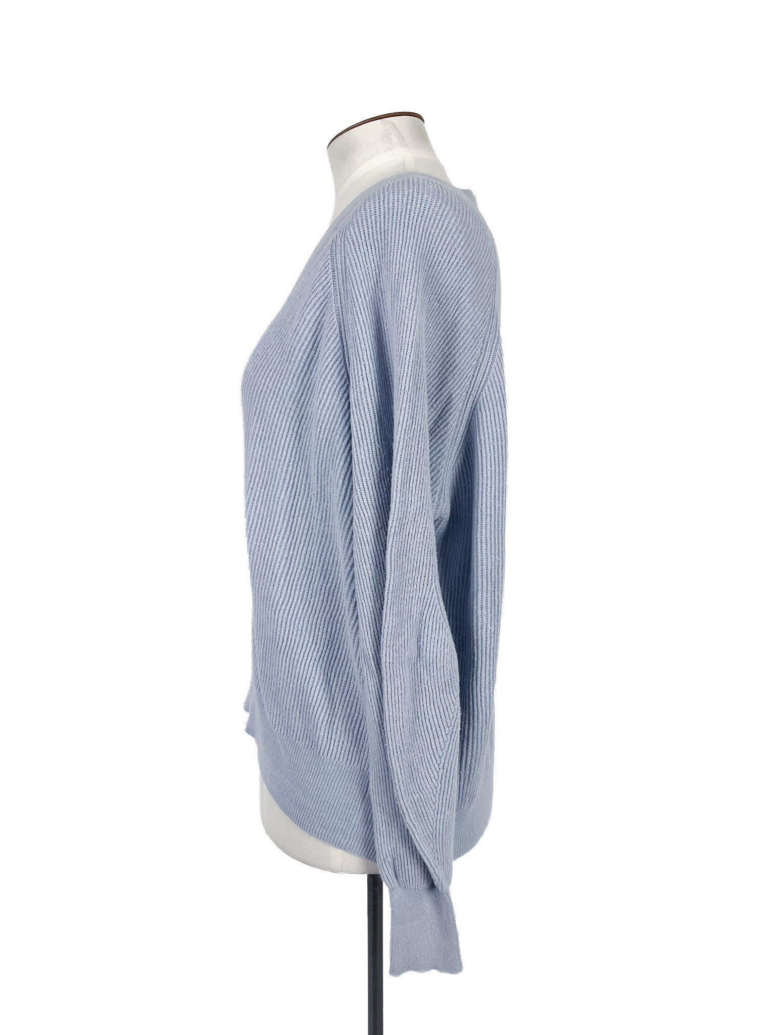 Pull en cachemire et coton bleu, manches longues, maille légère, taille XL