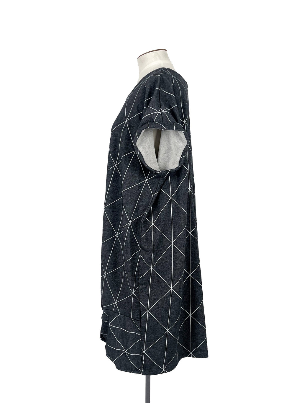 Mini-robe grise, taille 22, manches courtes, motifs géométriques, pour femme