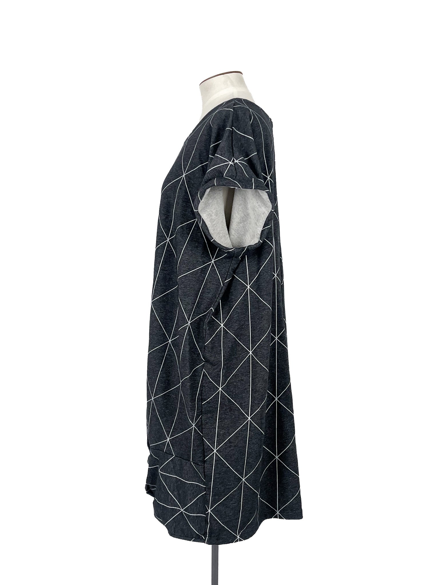 Mini-robe grise, taille 22, manches courtes, motifs géométriques, pour femme