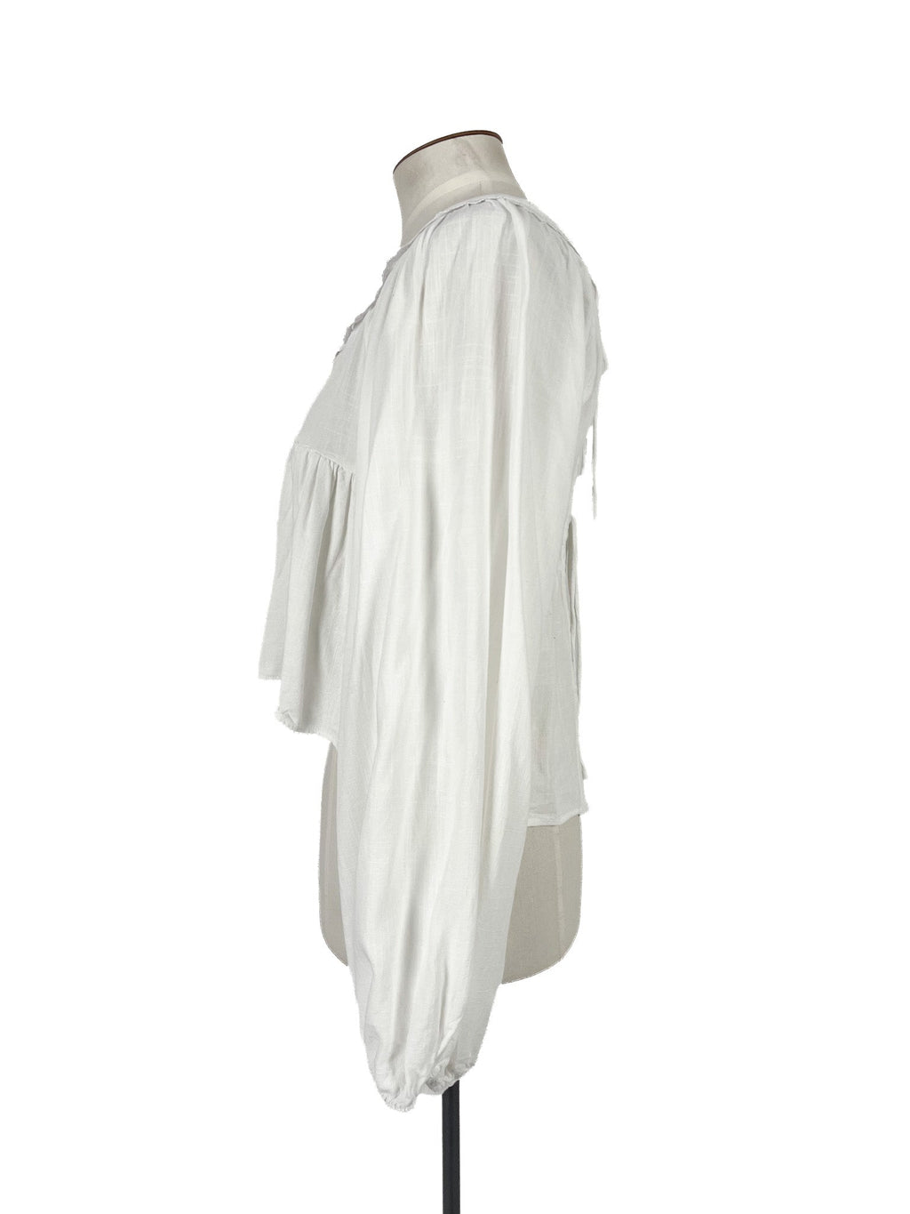 Chemisier blanc en lin et viscose à manches longues, taille 12, coupe décontractée