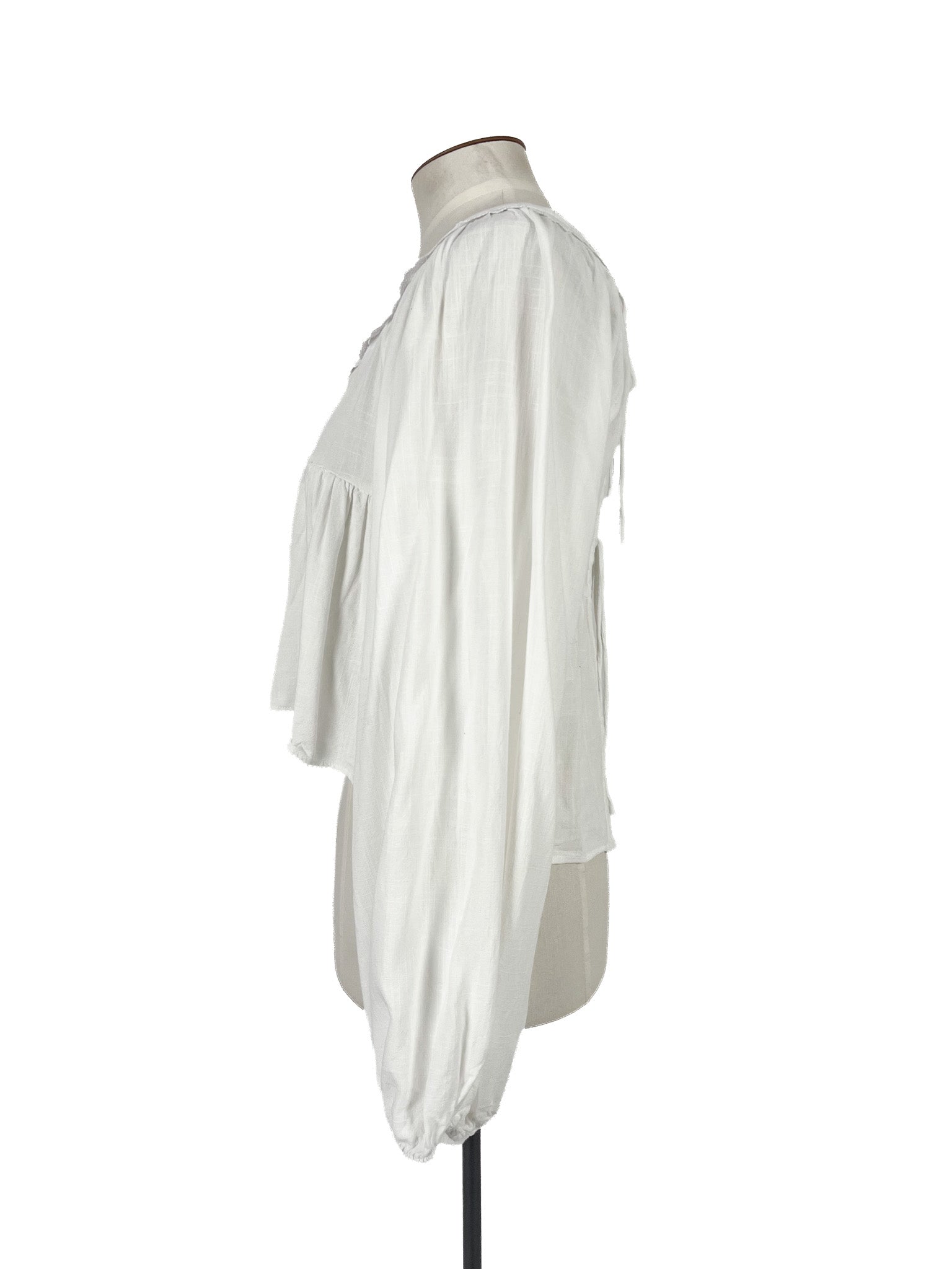 Chemisier blanc en lin et viscose à manches longues, taille 12, coupe décontractée