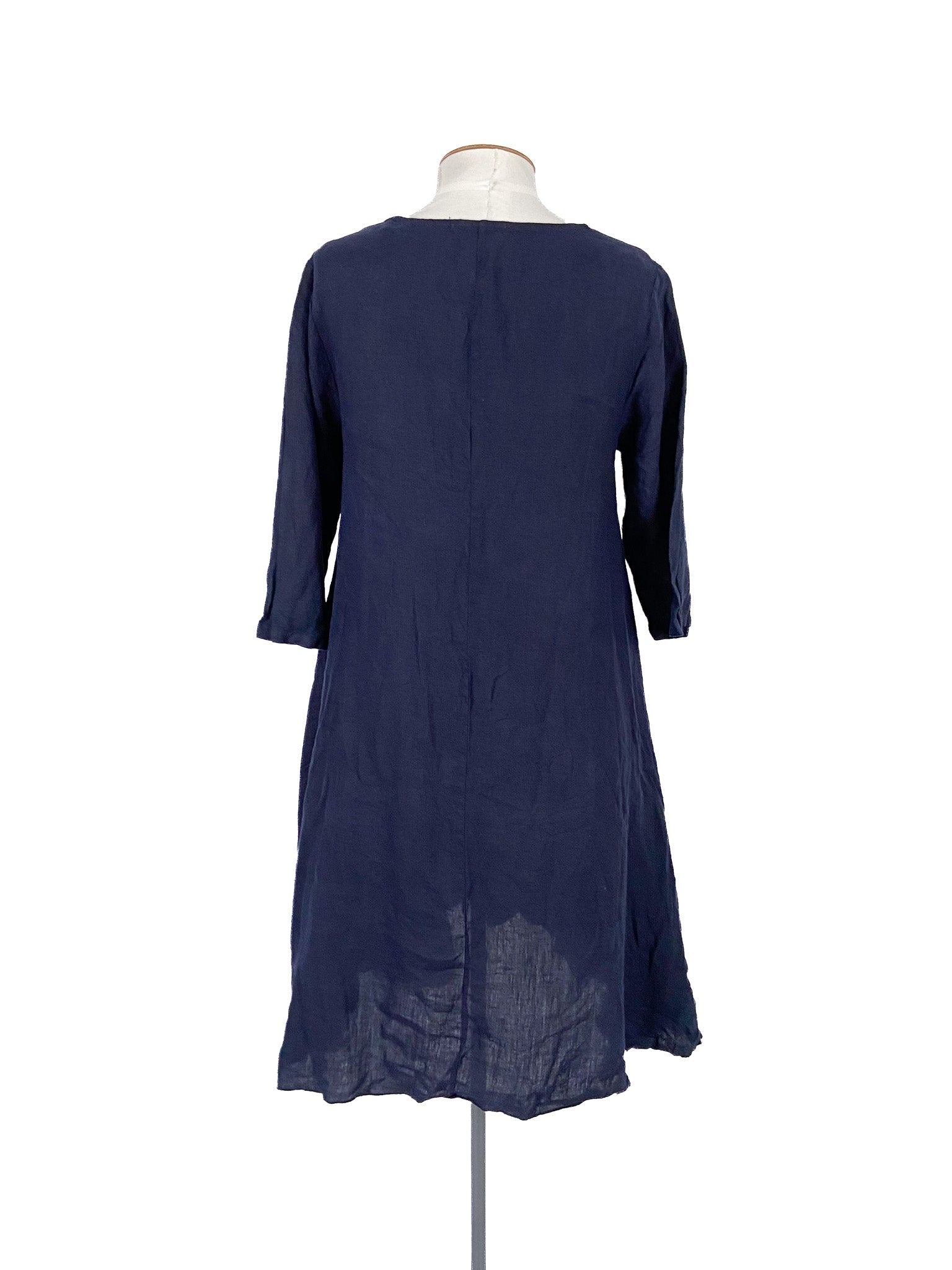 Robe Midi Marine Manches Courtes Lin Unie Taille 10