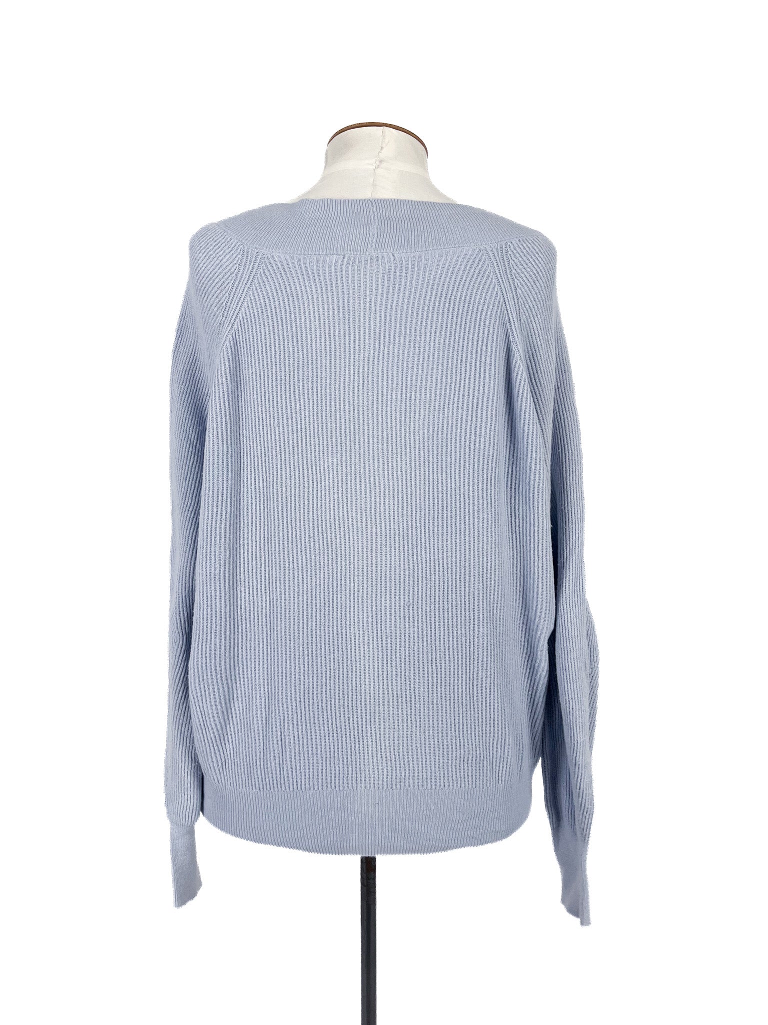 Pull en cachemire et coton bleu, manches longues, maille légère, taille XL