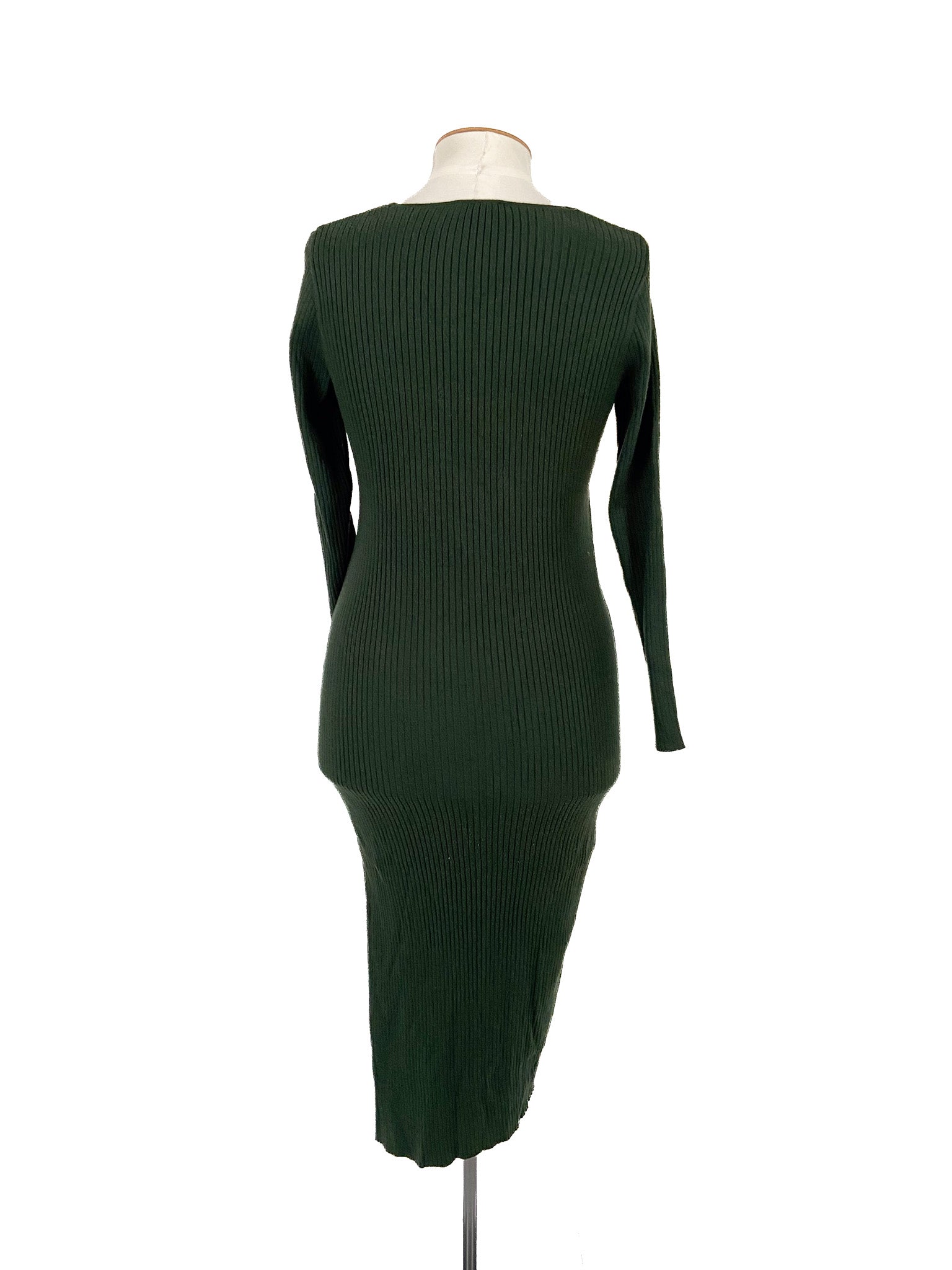 Robe midi extensible verte à manches longues, taille 40