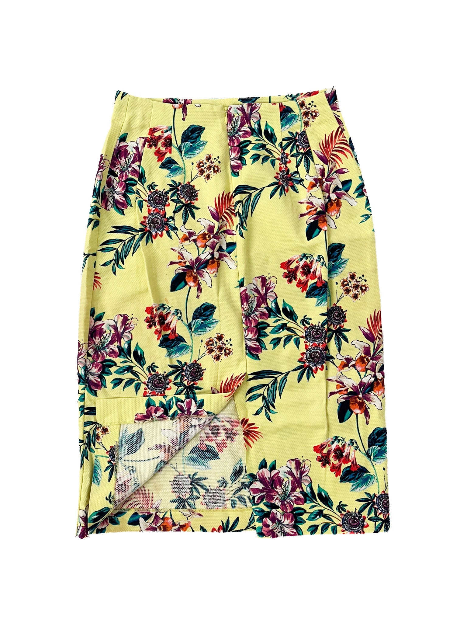 Mini-jupe jaune florale taille 12 mélange coton