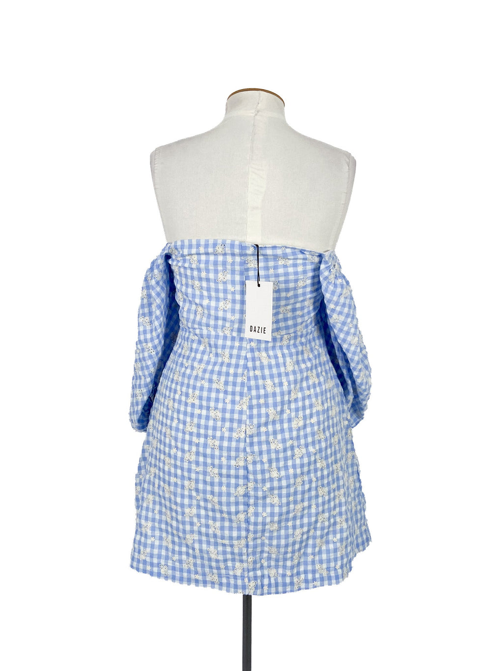 Robe Courte Bleue à Carreaux Vichy Manches Courtes Taille 42 Mélange Coton