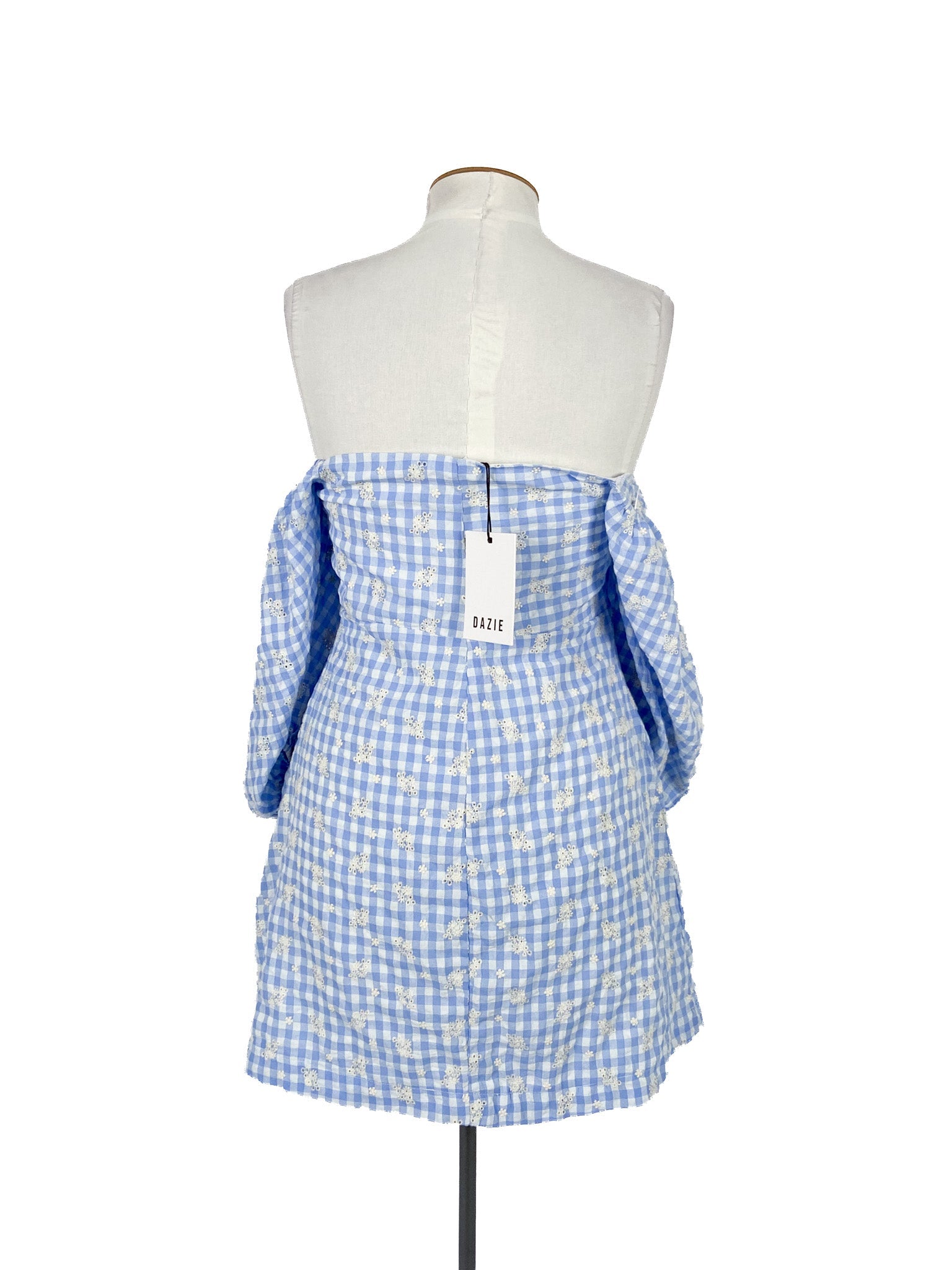 Robe Courte Bleue à Carreaux Vichy Manches Courtes Taille 42 Mélange Coton