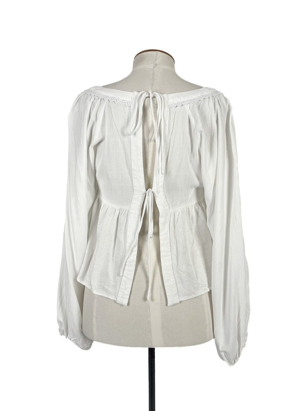 Chemisier blanc en lin et viscose à manches longues, taille 12, coupe décontractée