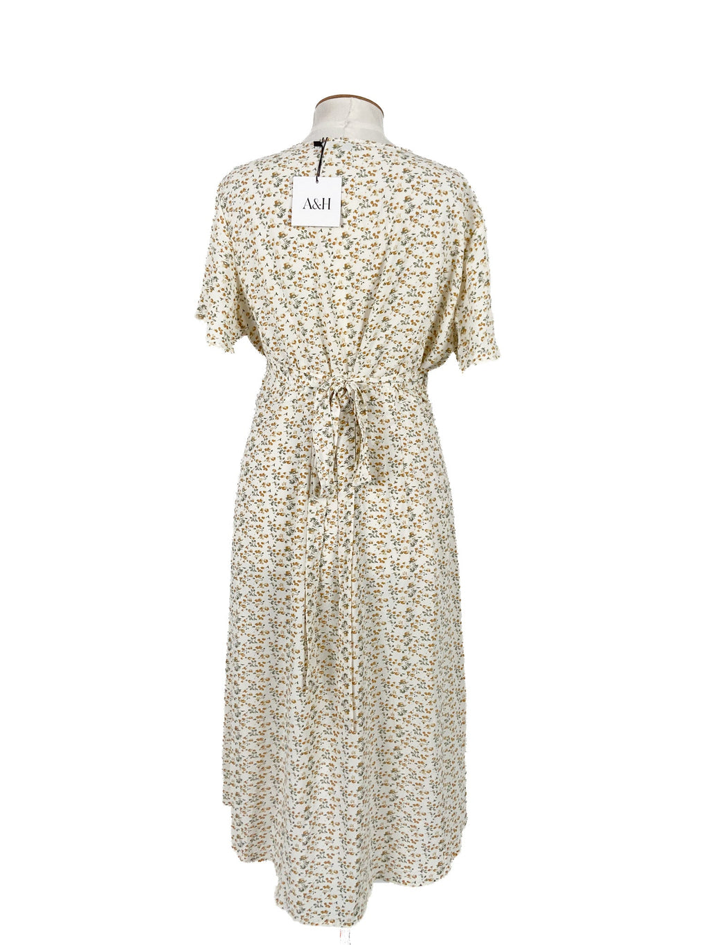 Robe midi légère à manches courtes et imprimé floral blanc, taille 20