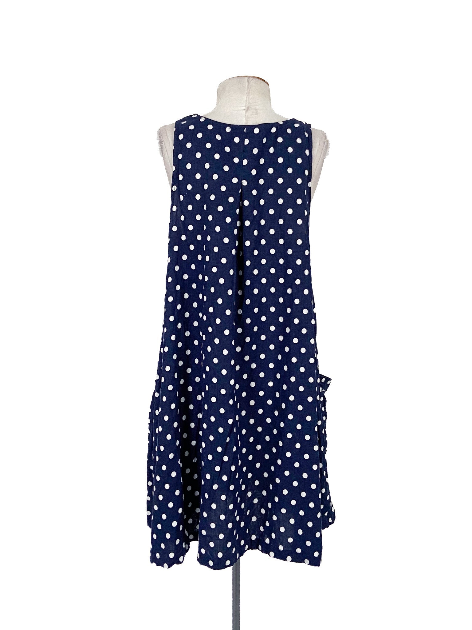 Robe courte sans manches à pois bleu marine avec poches Taille S